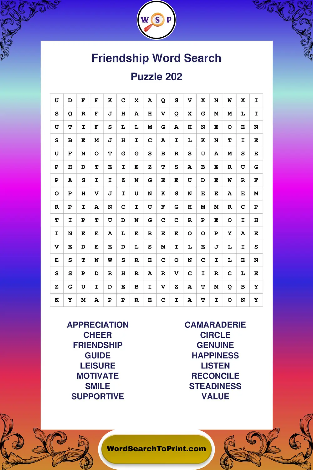 Friendship Word Search Puzzle 202