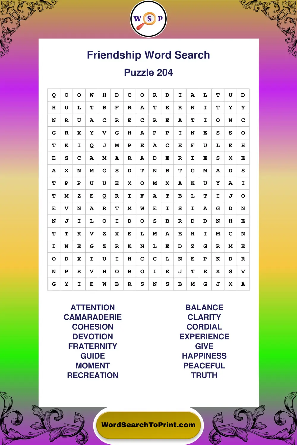 Friendship Word Search Puzzle 204
