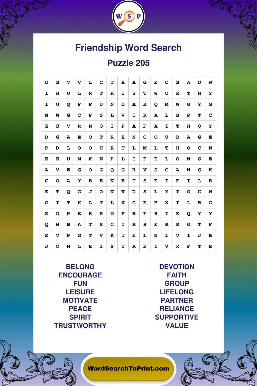 Friendship Word Search Puzzle 205