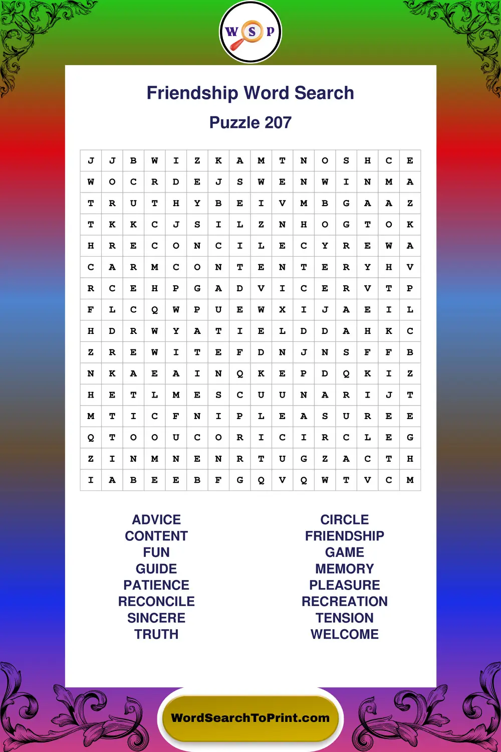 Friendship Word Search Puzzle 207