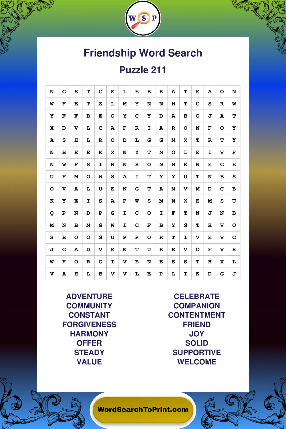 Friendship Word Search Puzzle 211