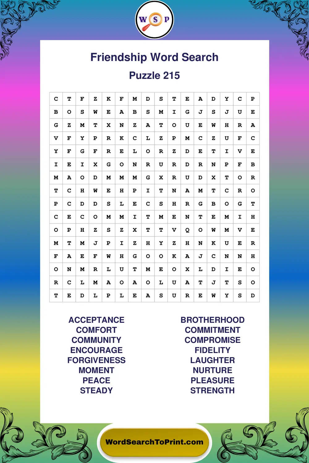 Friendship Word Search Puzzle 215