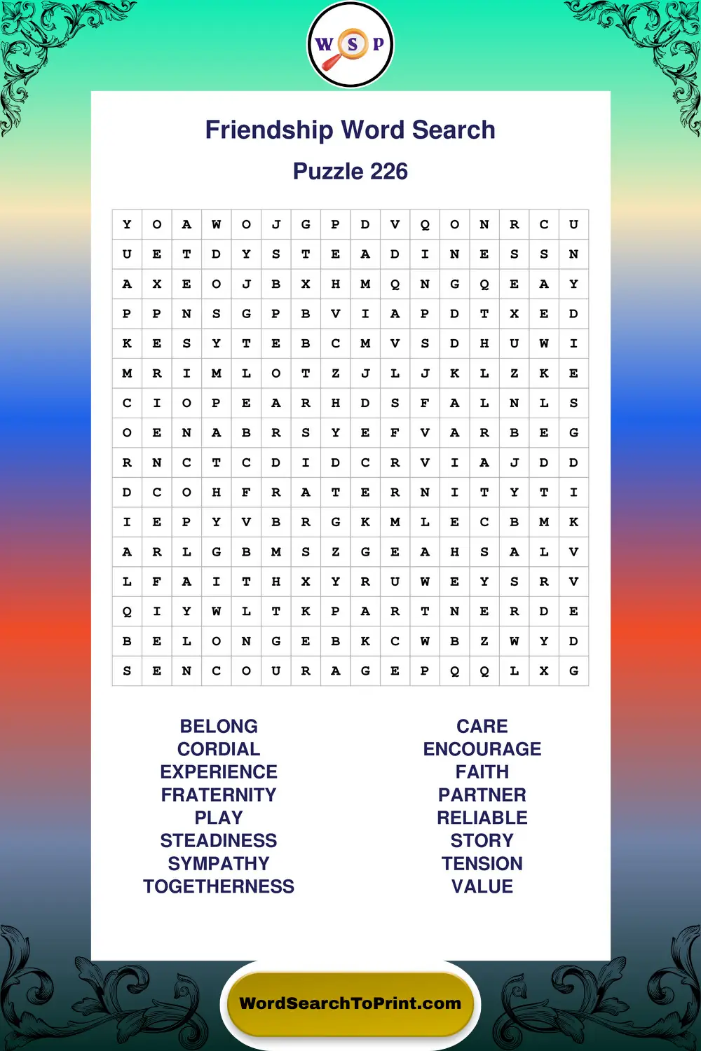Friendship Word Search Puzzle 226