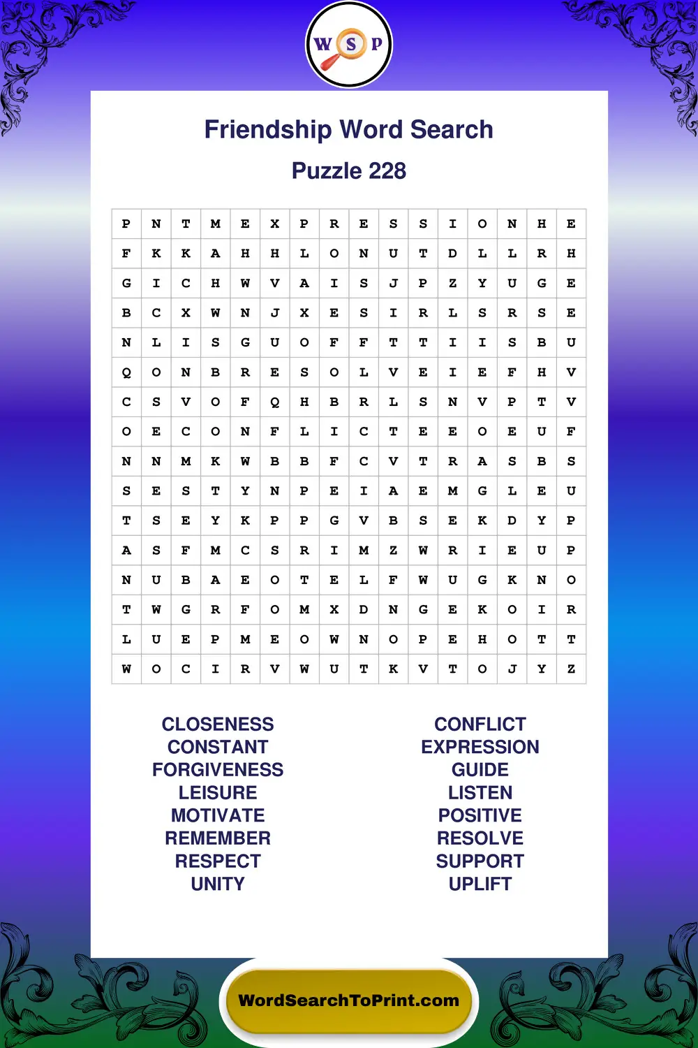 Friendship Word Search Puzzle 228