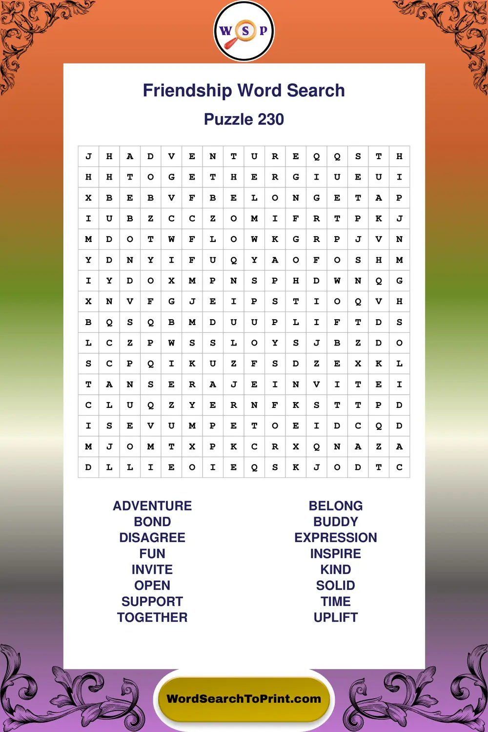 Friendship Word Search Puzzle 230