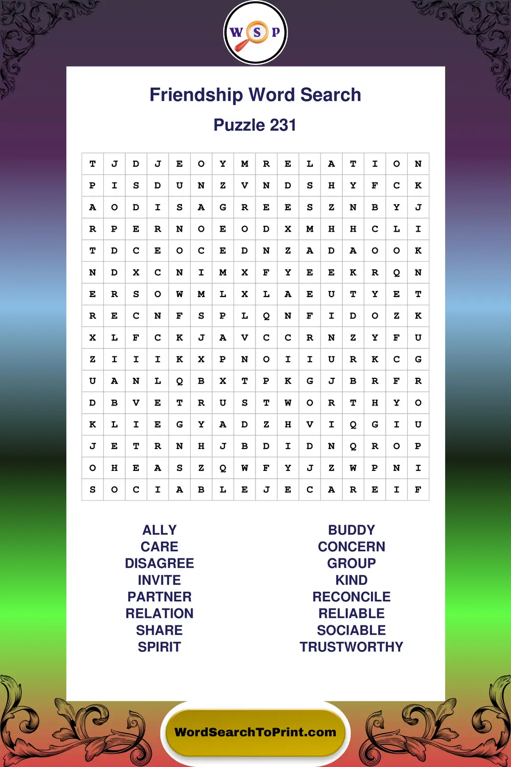 Friendship Word Search Puzzle 231