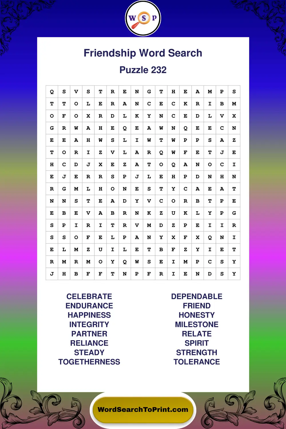 Friendship Word Search Puzzle 232