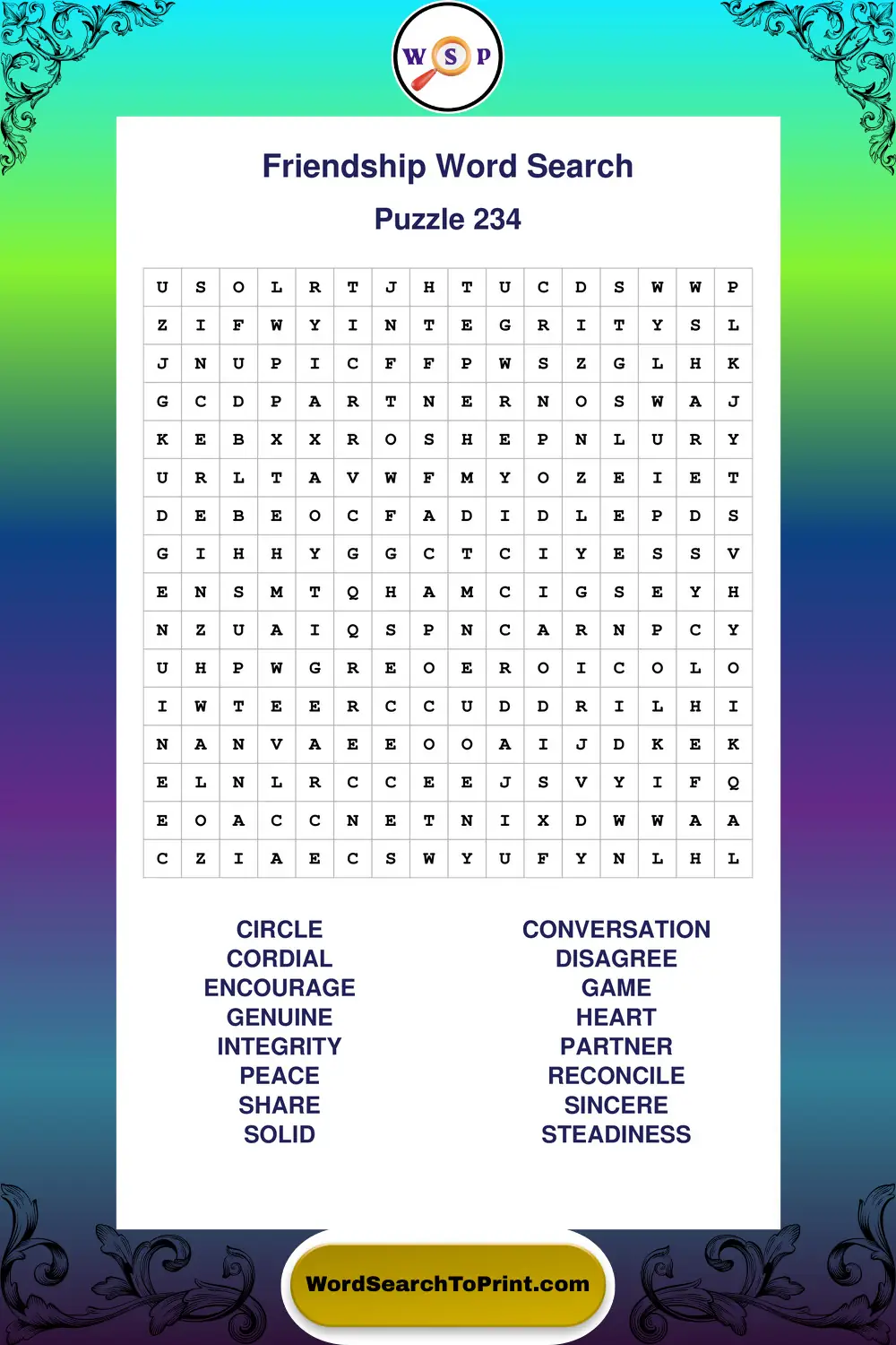 Friendship Word Search Puzzle 234