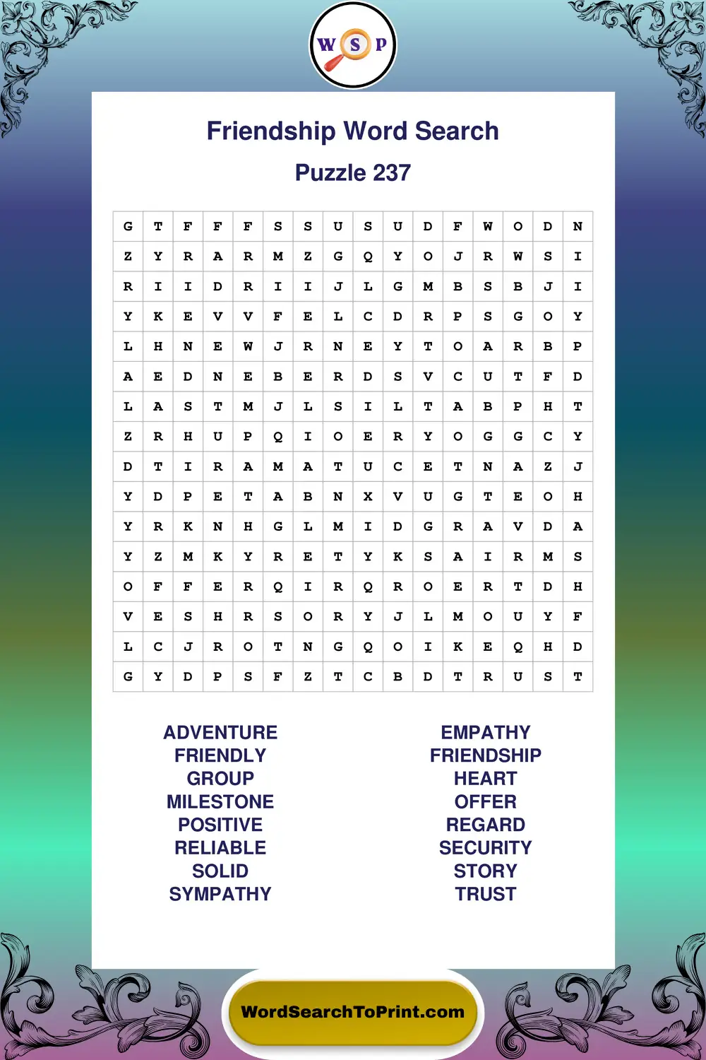 Friendship Word Search Puzzle 237