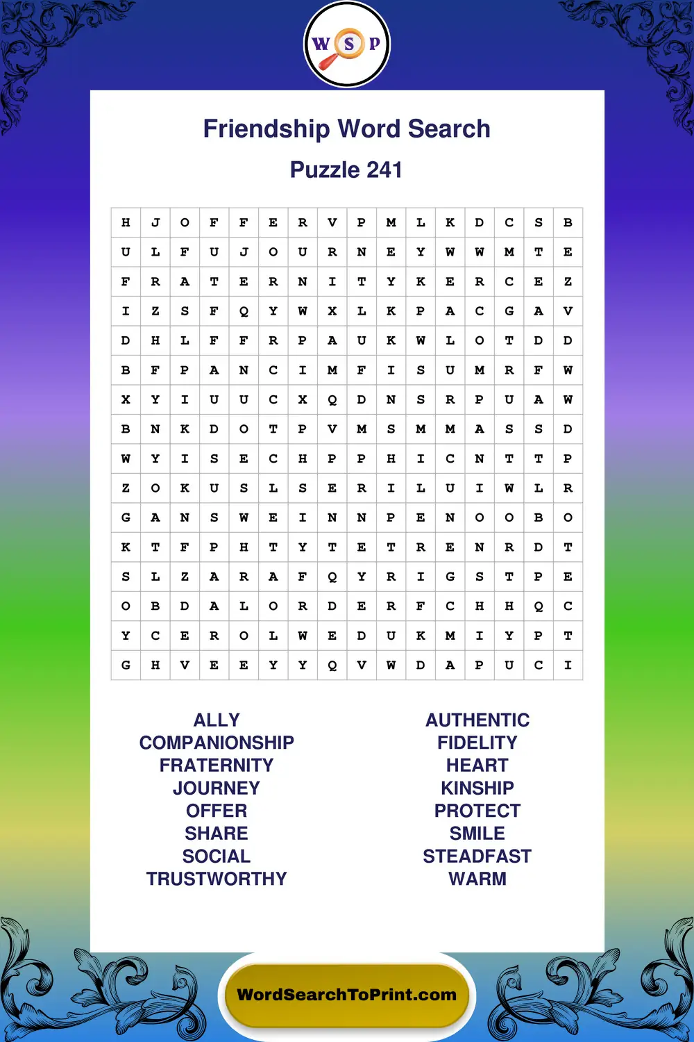 Friendship Word Search Puzzle 241