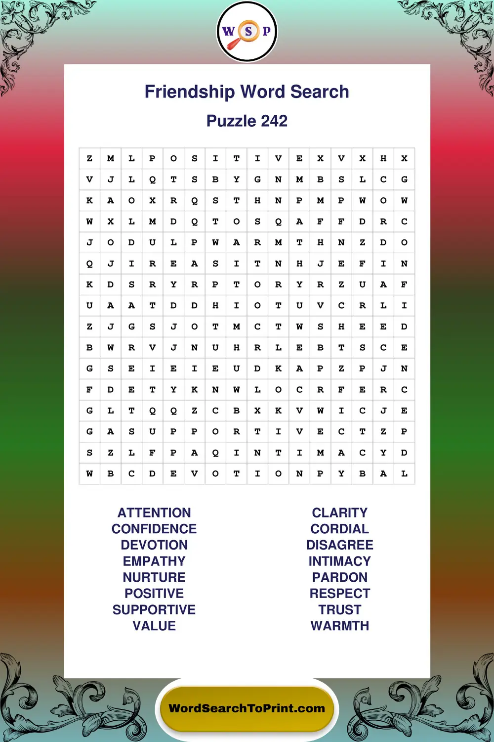 Friendship Word Search Puzzle 242