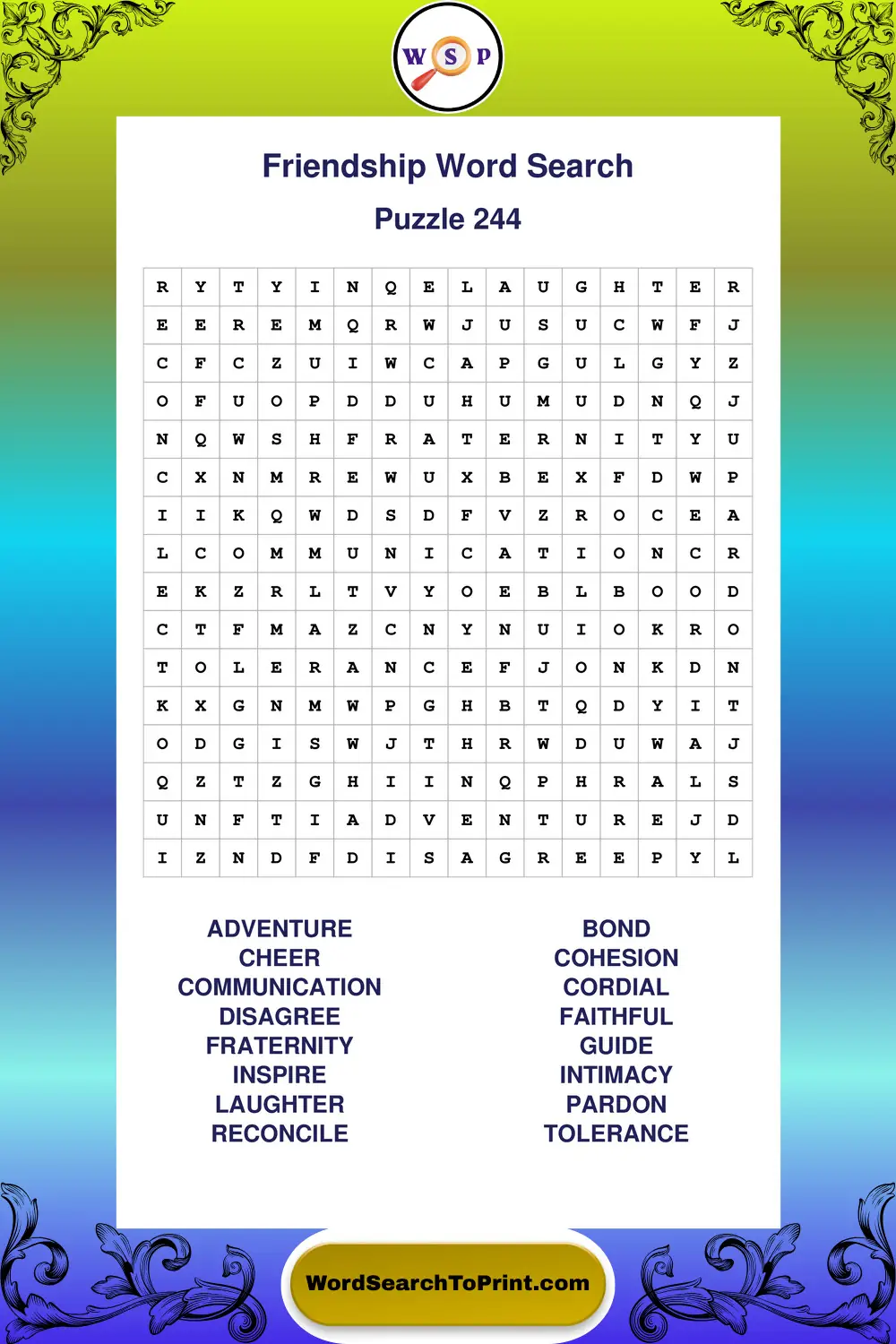 Friendship Word Search Puzzle 244