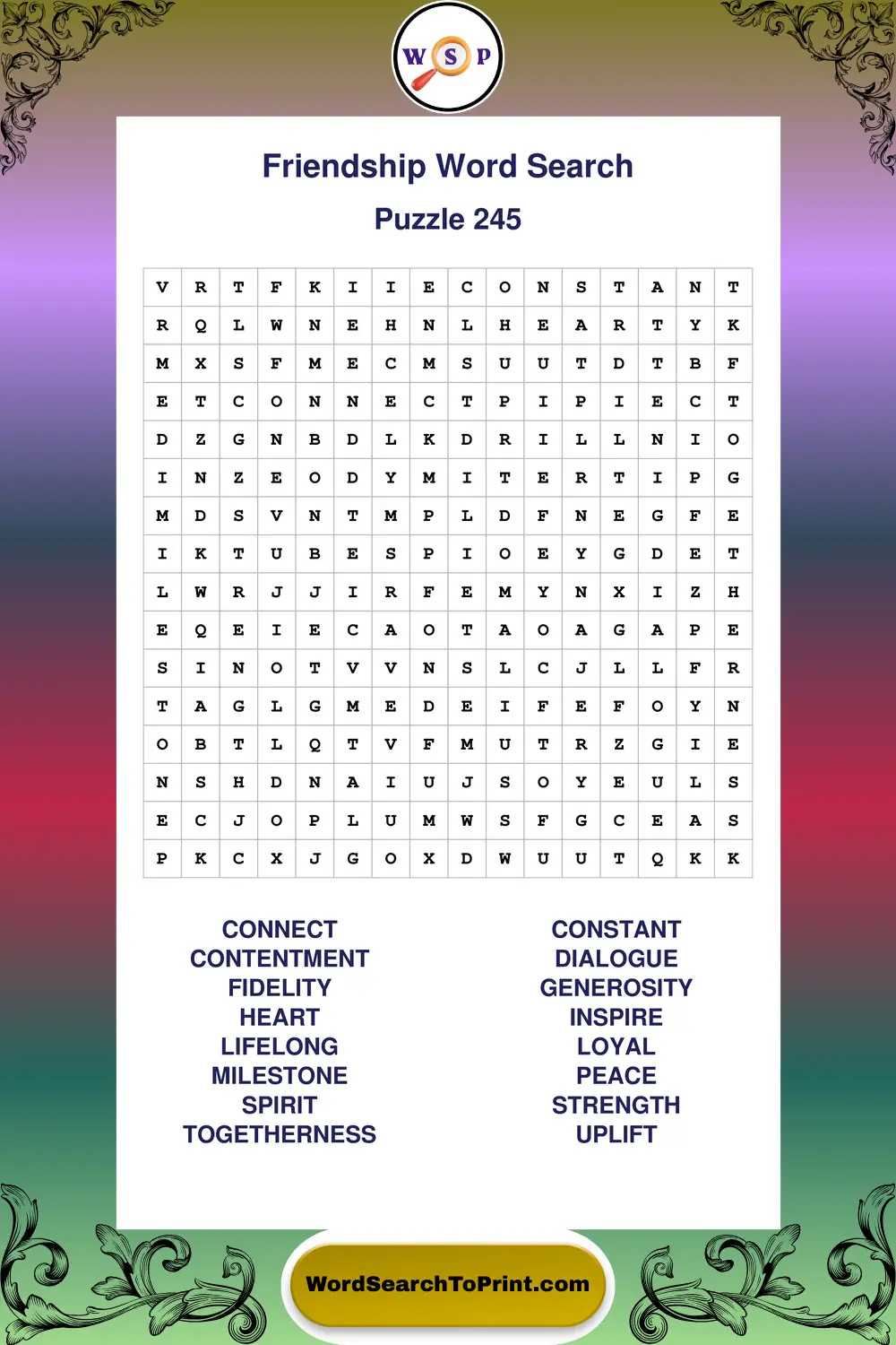 Friendship Word Search Puzzle 245