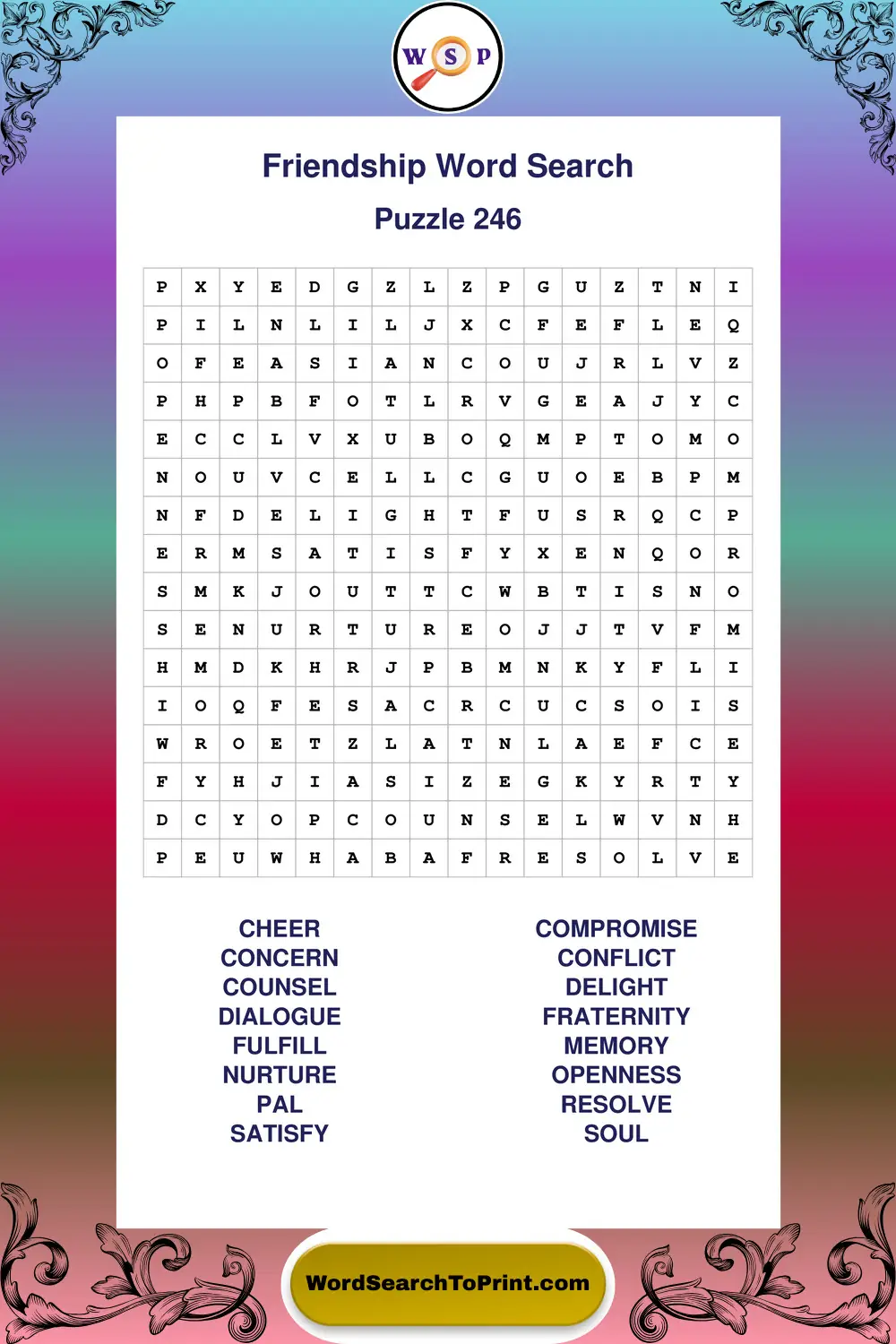 Friendship Word Search Puzzle 246
