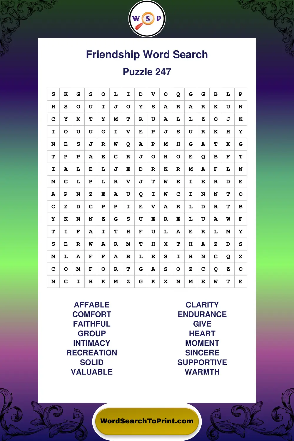Friendship Word Search Puzzle 247