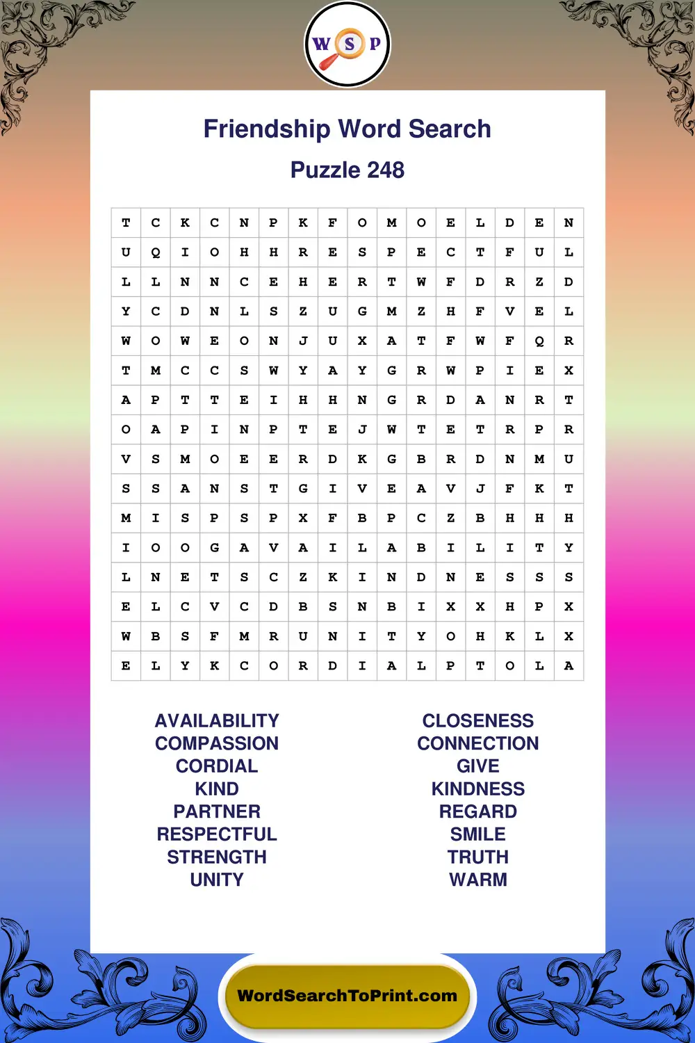 Friendship Word Search Puzzle 248