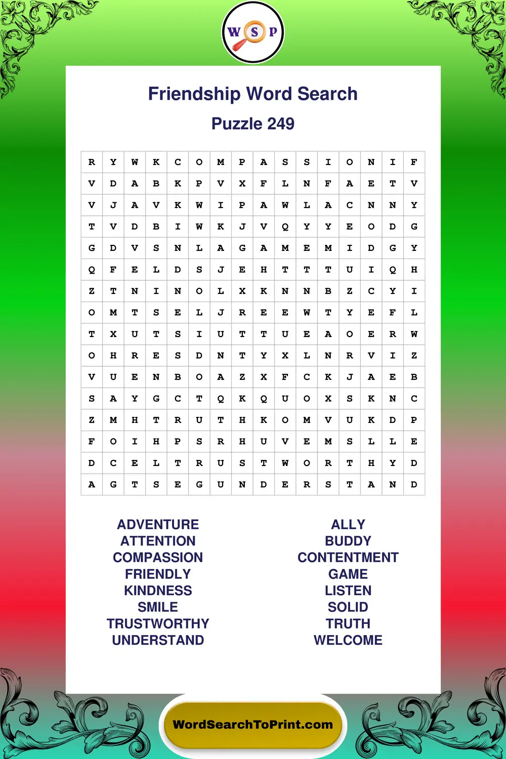 Friendship Word Search Puzzle 249