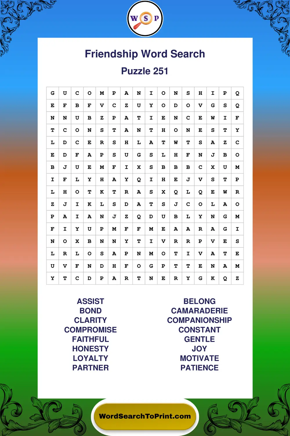 Friendship Word Search Puzzle 251