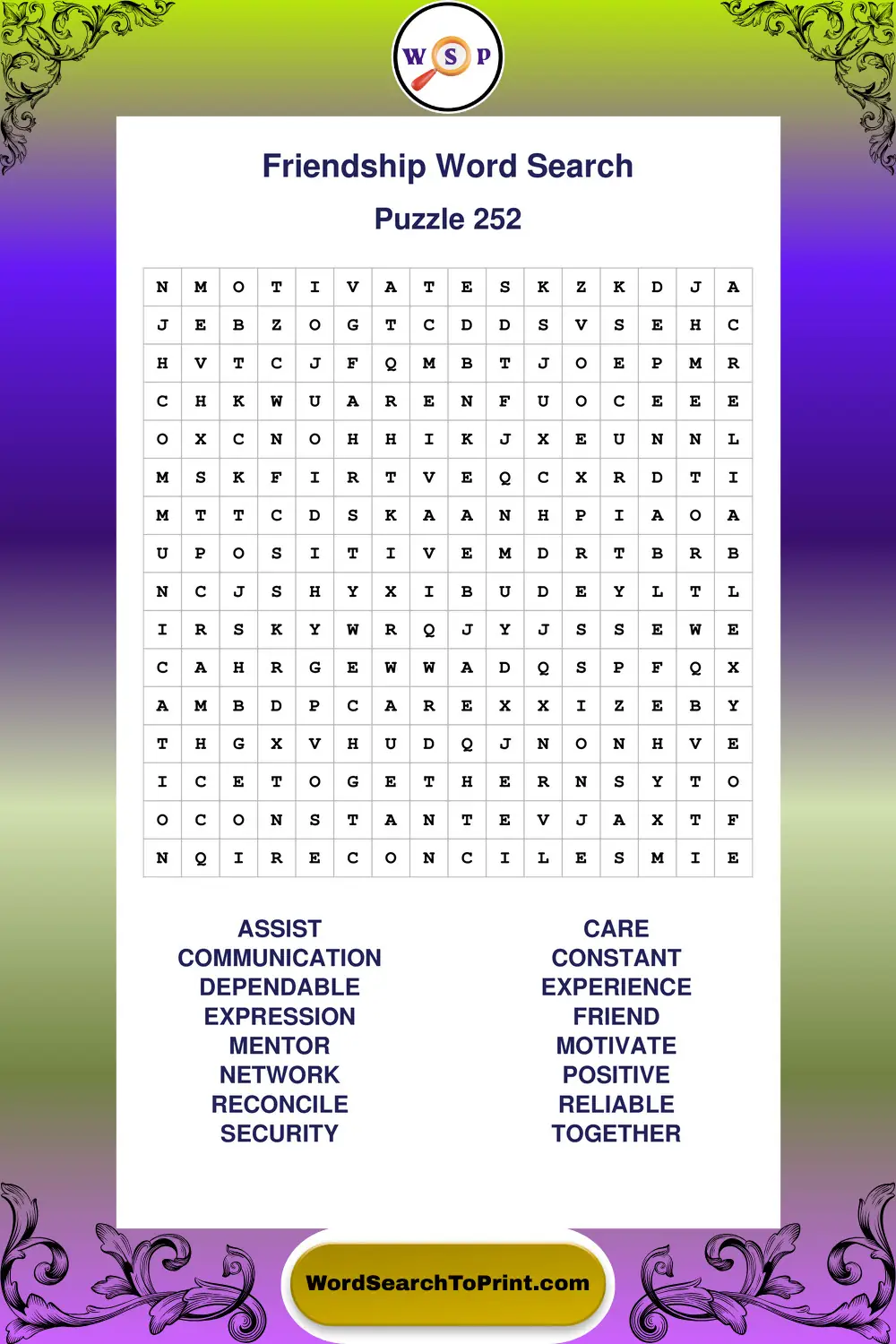 Friendship Word Search Puzzle 252
