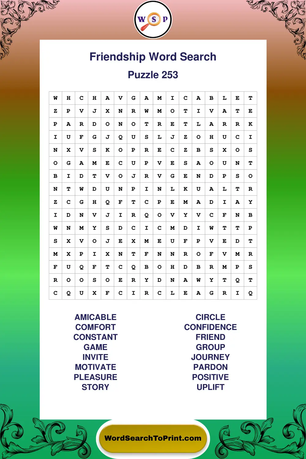 Friendship Word Search Puzzle 253