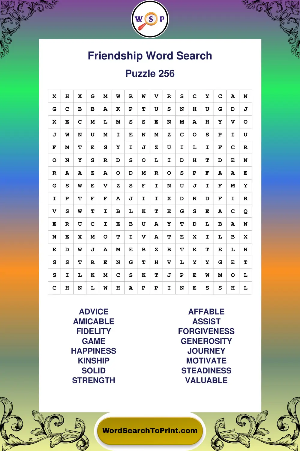 Friendship Word Search Puzzle 256