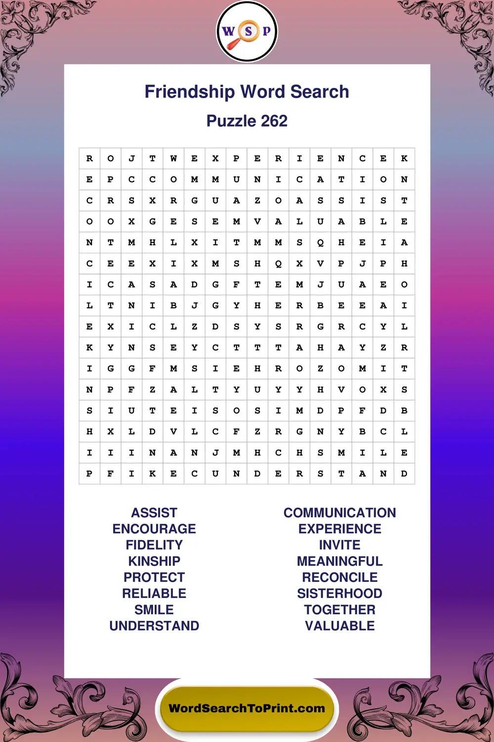 Friendship Word Search Puzzle 262