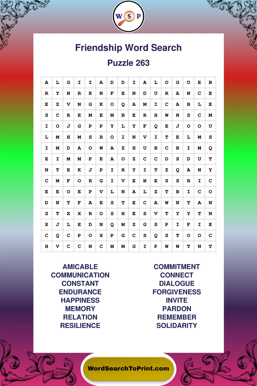 Friendship Word Search Puzzle 263