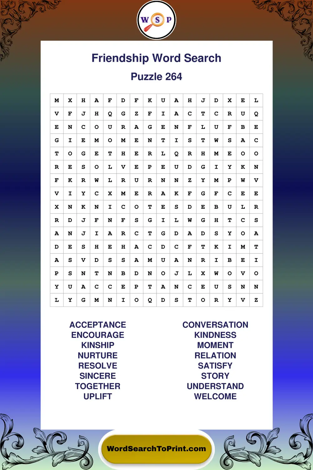 Friendship Word Search Puzzle 264