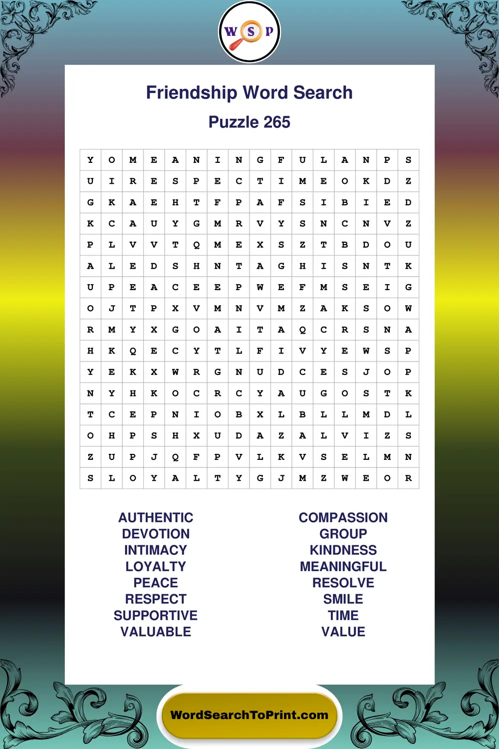 Friendship Word Search Puzzle 265
