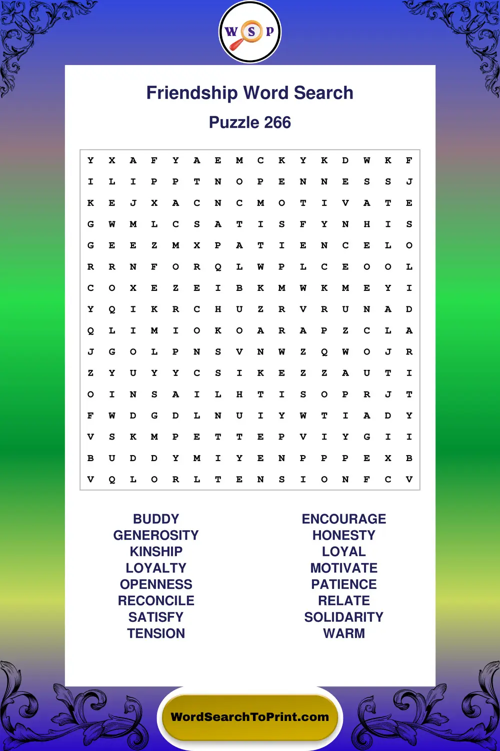 Friendship Word Search Puzzle 266