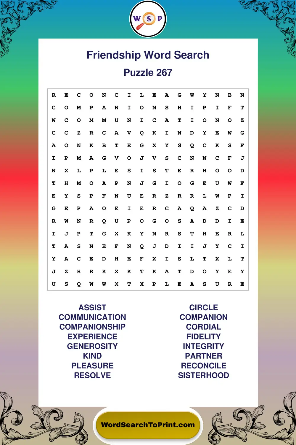 Friendship Word Search Puzzle 267