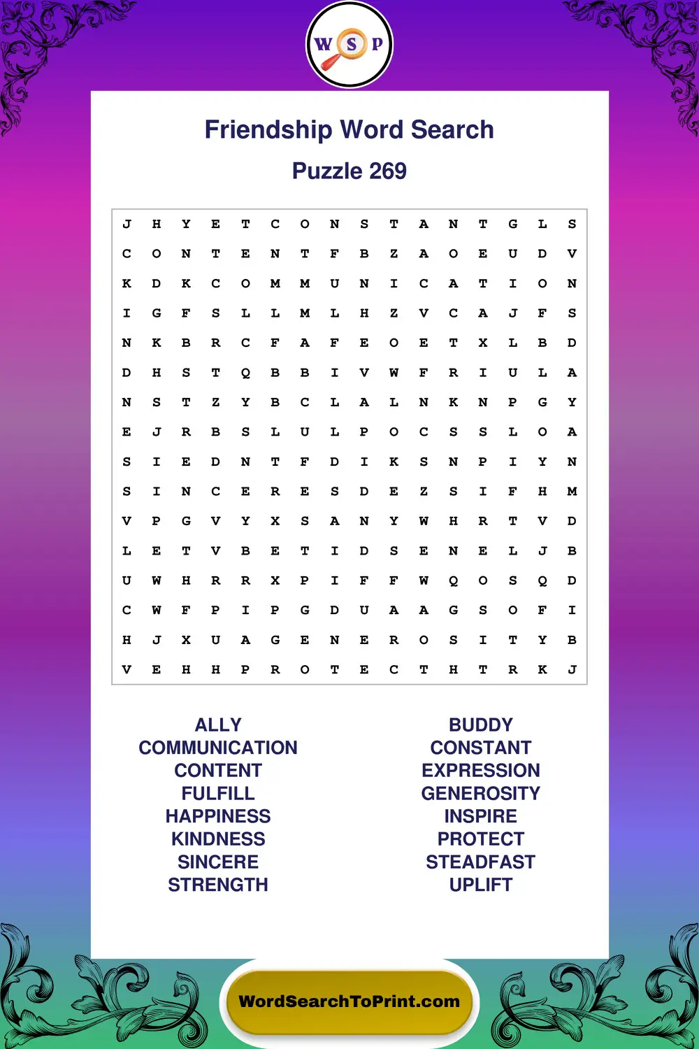 Friendship Word Search Puzzle 269