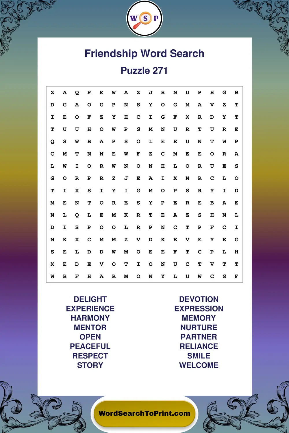 Friendship Word Search Puzzle 271
