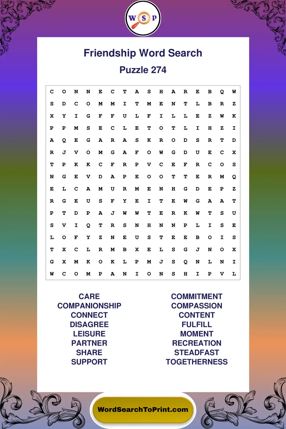 Friendship Word Search Puzzle 274