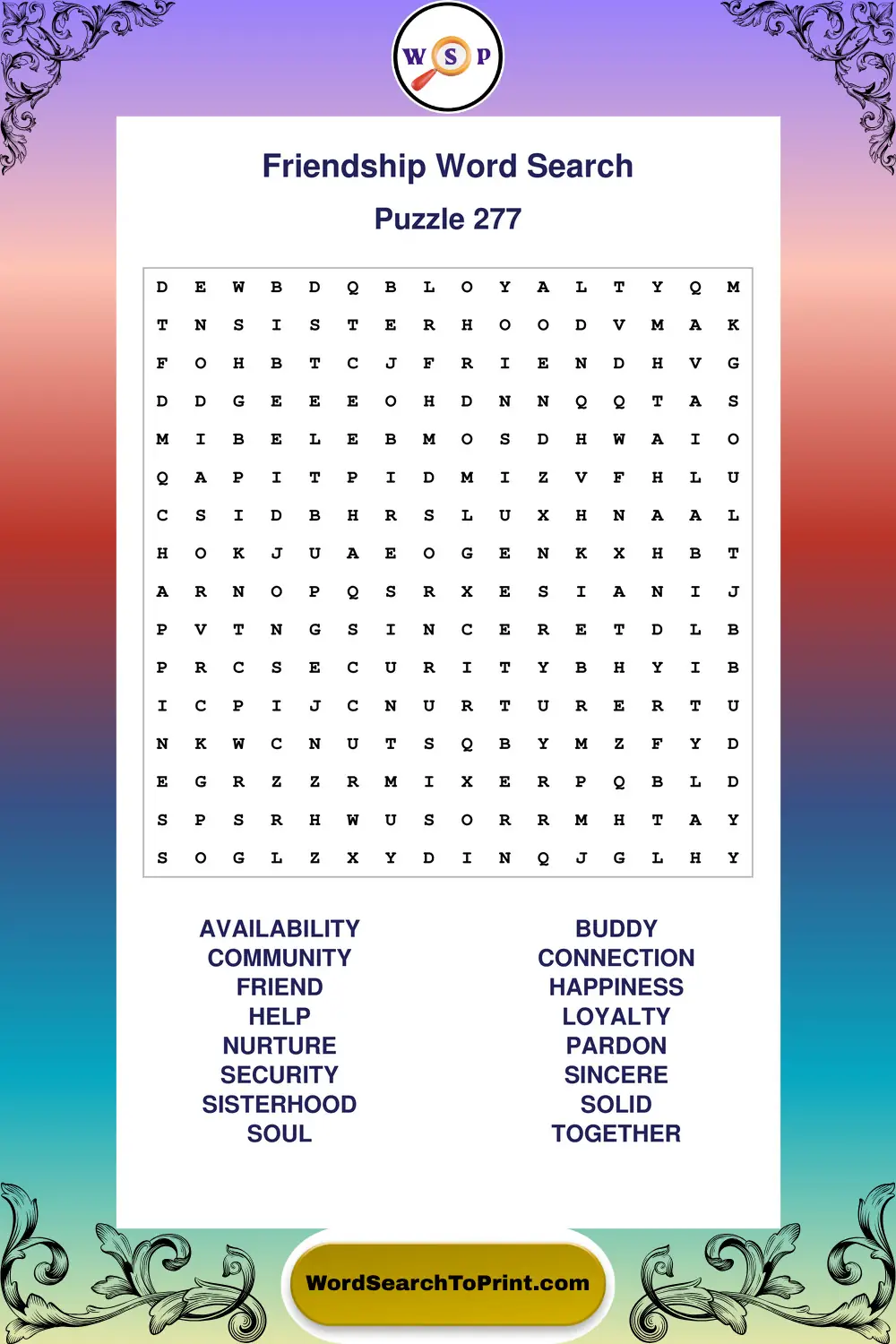 Friendship Word Search Puzzle 277