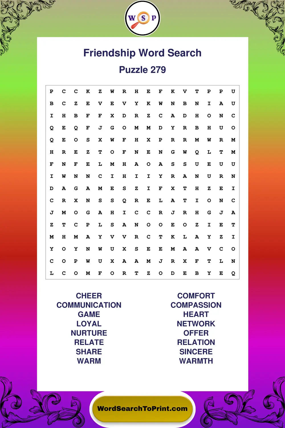 Friendship Word Search Puzzle 279