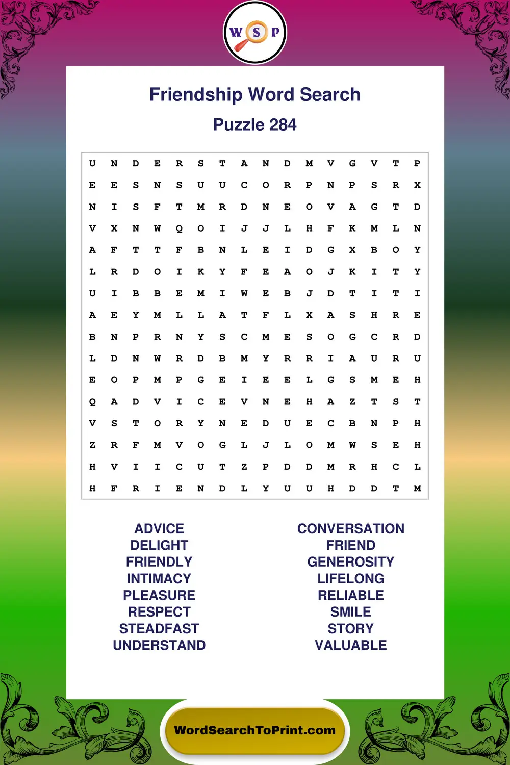 Friendship Word Search Puzzle 284