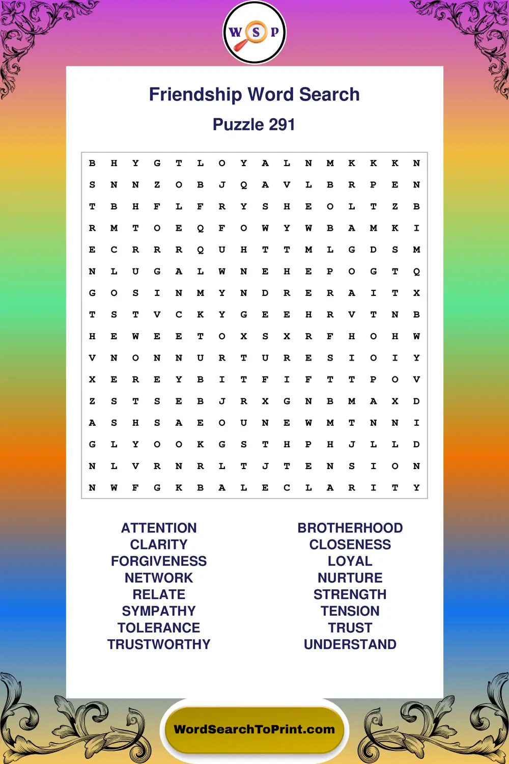 Friendship Word Search Puzzle 291