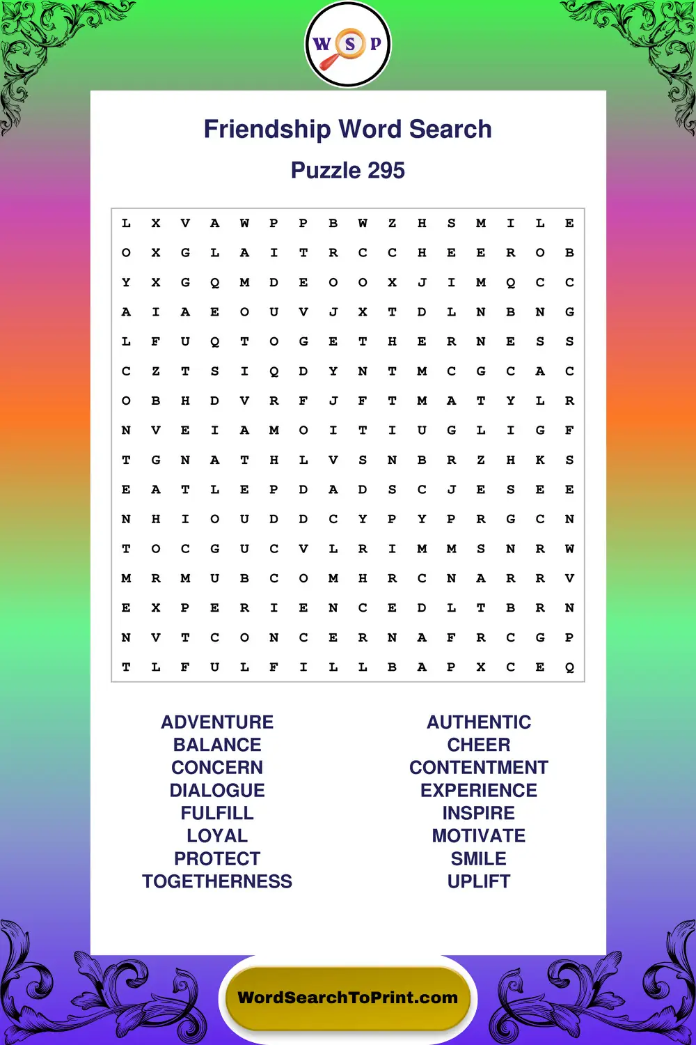 Friendship Word Search Puzzle 295