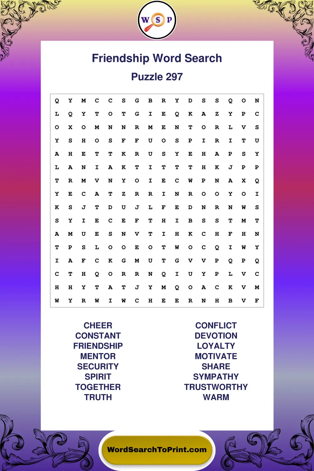 Friendship Word Search Puzzle 297