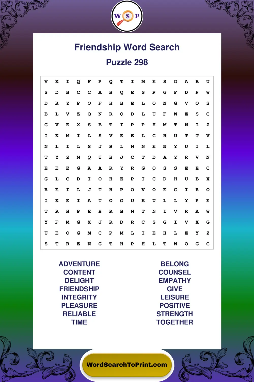 Friendship Word Search Puzzle 298