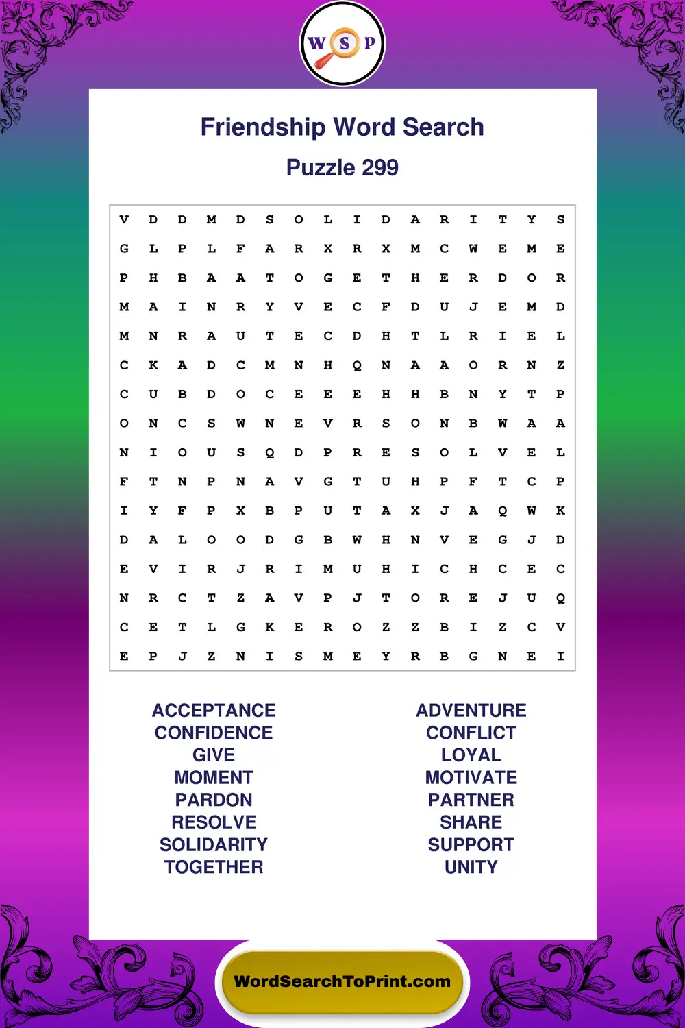 Friendship Word Search Puzzle 299