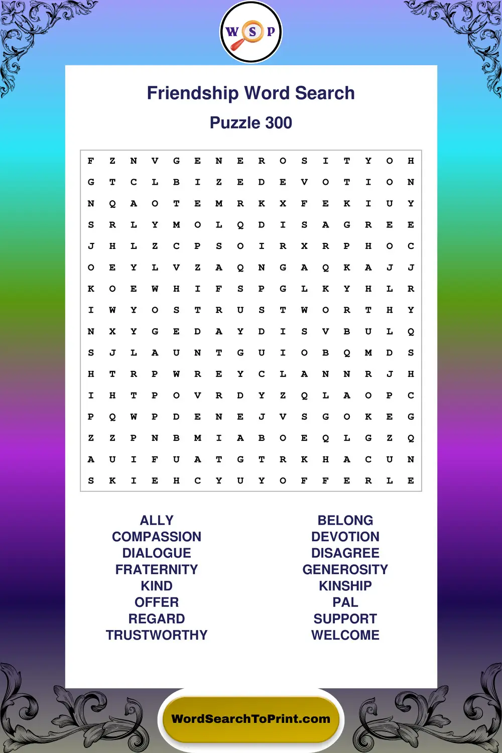 Friendship Word Search Puzzle 300