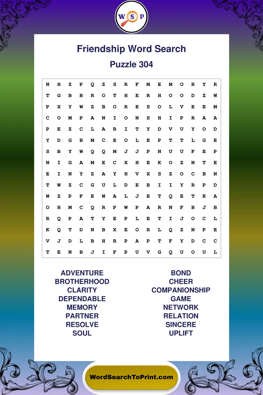 Friendship Word Search Puzzle 304