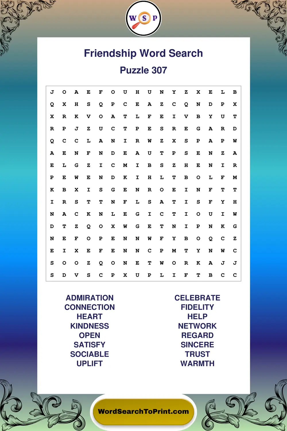 Friendship Word Search Puzzle 307