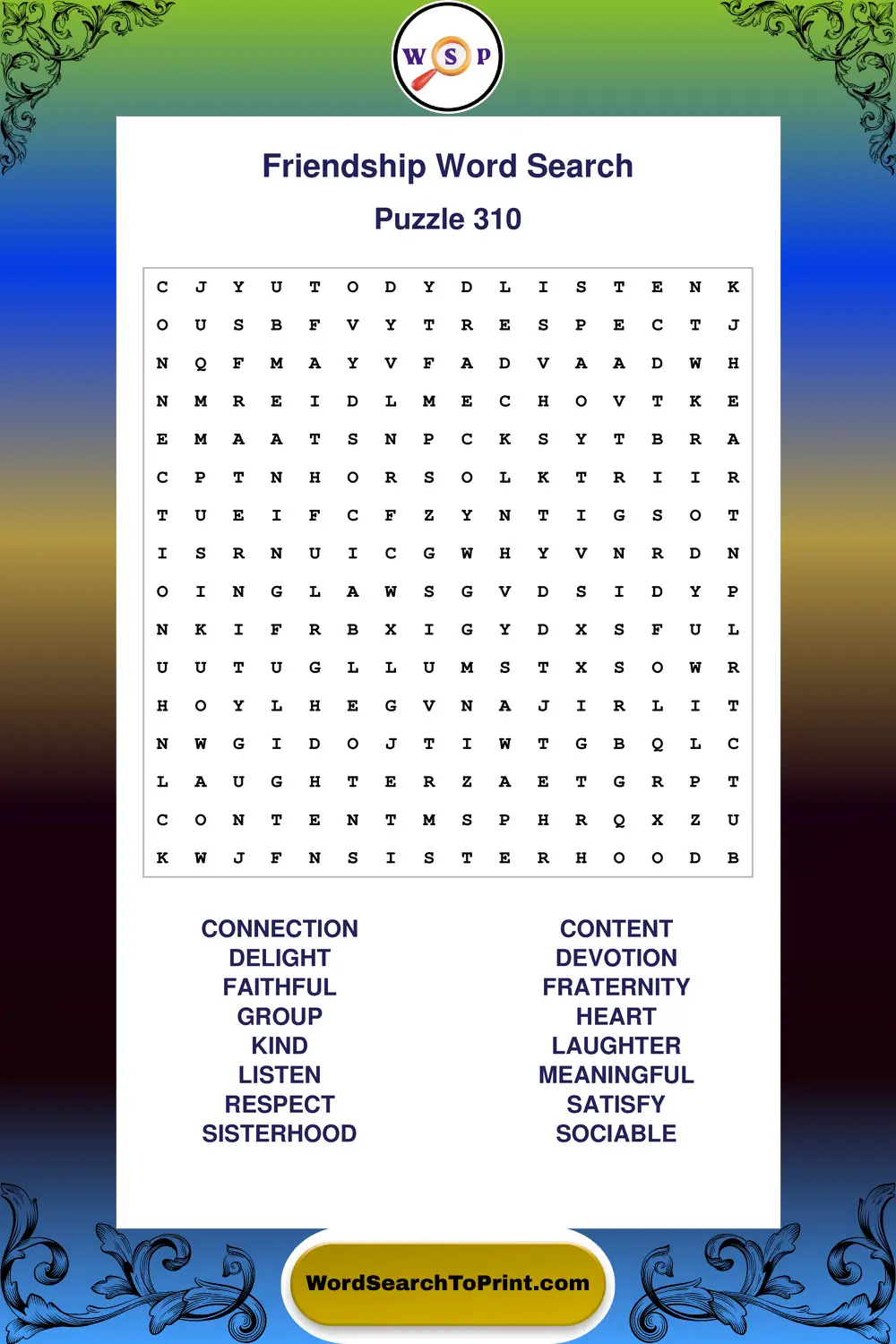 Friendship Word Search Puzzle 310
