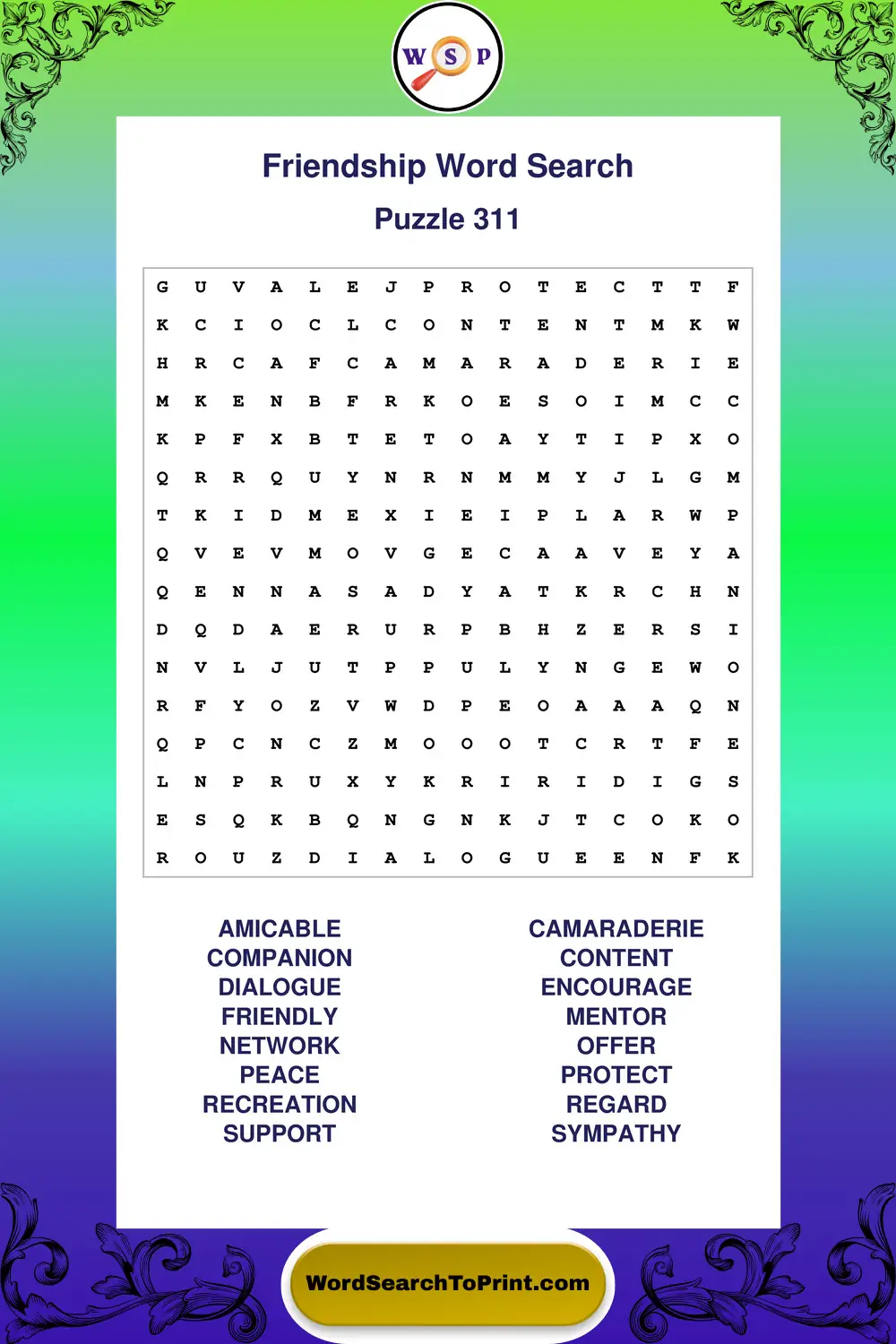 Friendship Word Search Puzzle 311