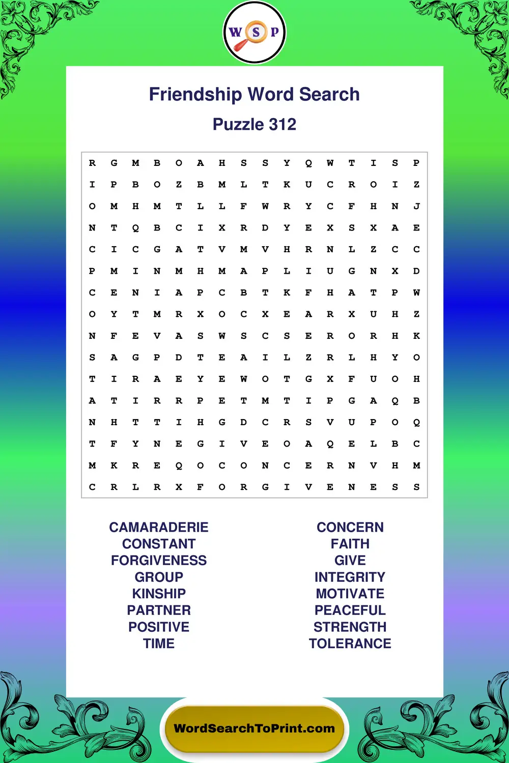 Friendship Word Search Puzzle 312