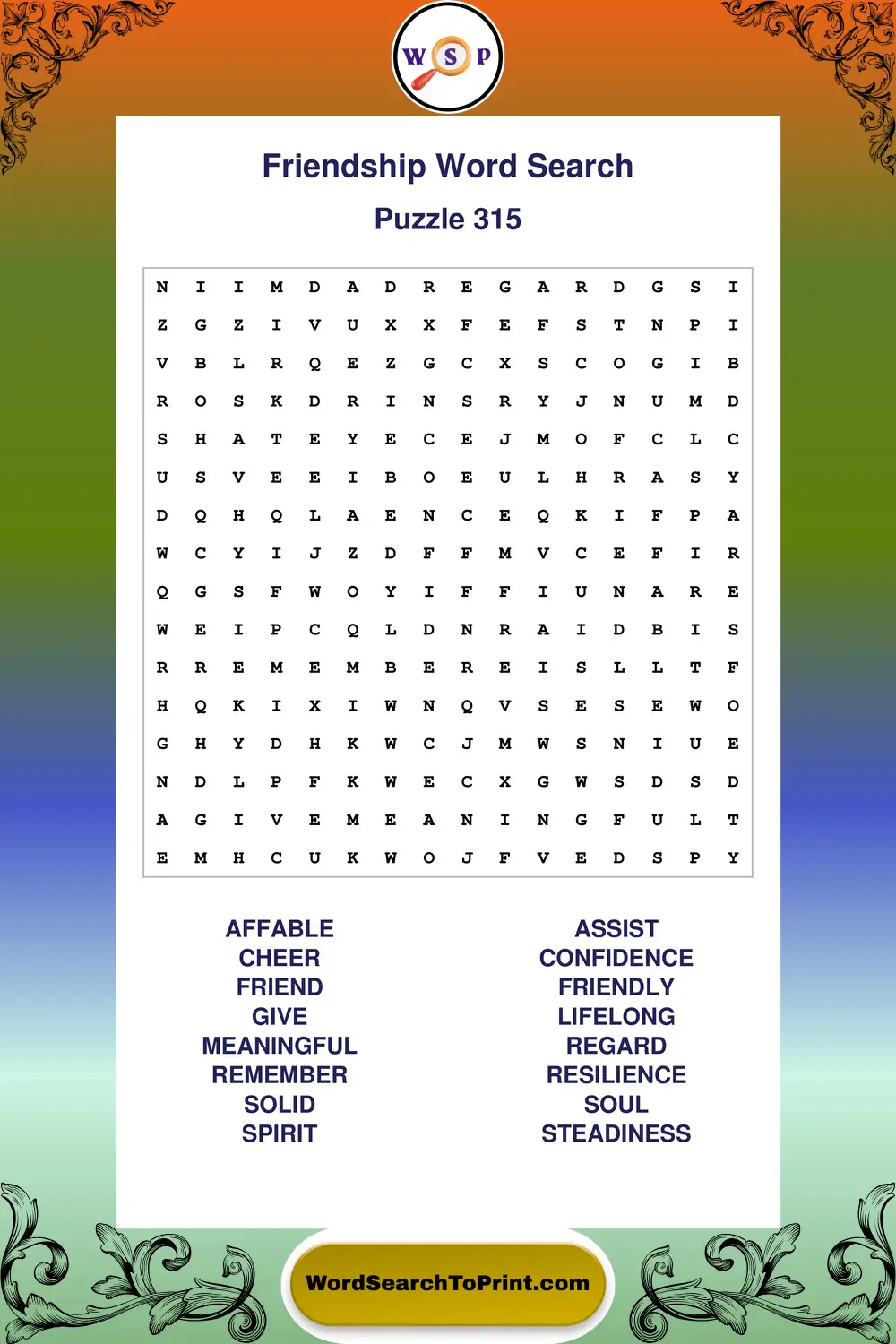 Friendship Word Search Puzzle 315