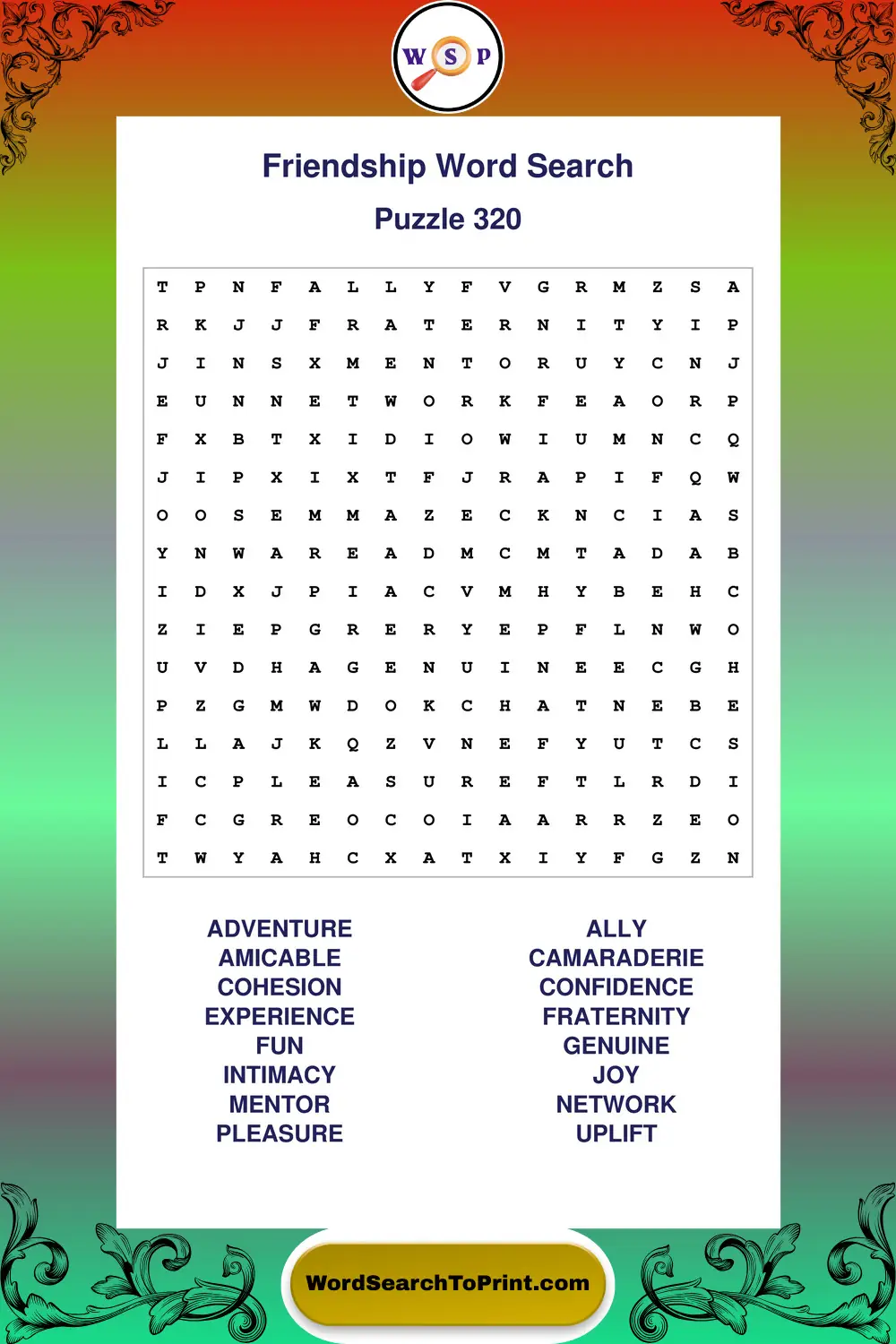 Friendship Word Search Puzzle 320